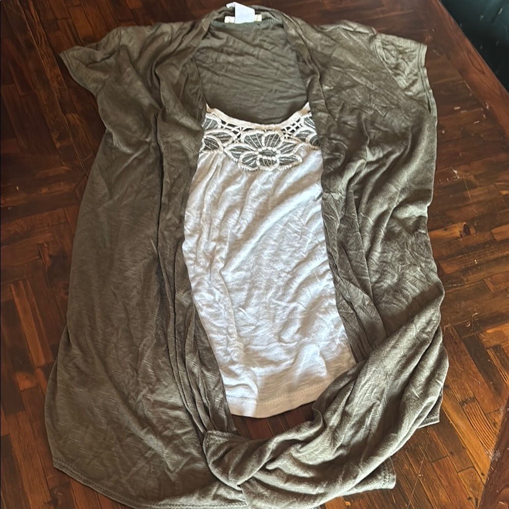 Poetry Olive Green and White Blouse